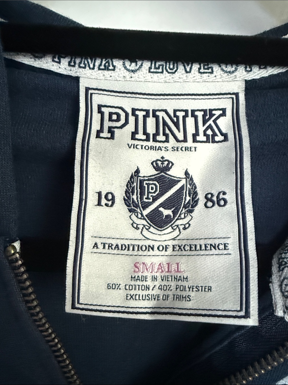 Vintage Y2K Victoria's Secret PINK Navy Hoodie with Pink MAKE ART NOT WAR Small - Picture 2 of 8